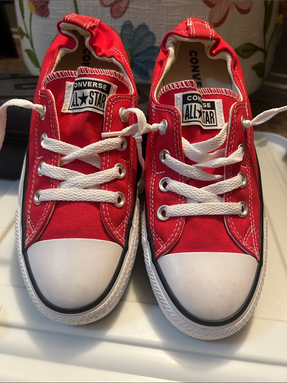 Converse Red Low Top Kids Sneakers with White Accents